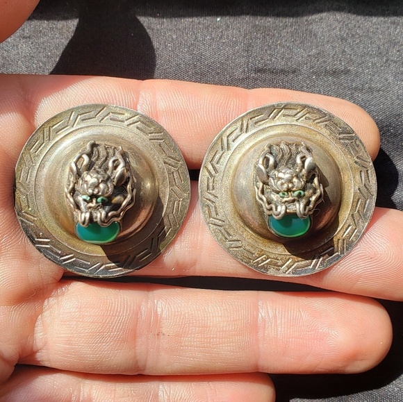 ~RARE! Antique Jade Dragon Earrings!!~ - Picture 1 of 8